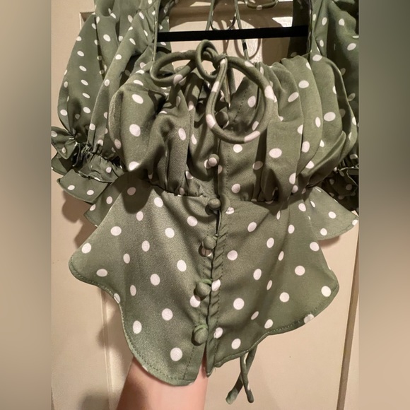 Madrid style crop top green with white polka dots - Picture 2 of 9